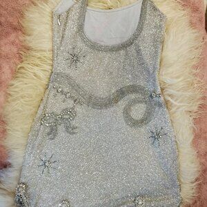 Incredible Cleo Peppiatt Charm fringed embellished stretch-mesh mini dress